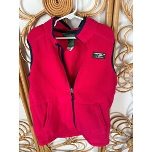 L.L.Bean Kids Fleece Vest Size M 10-12 Fuchsia Navy Full Zip Outdoor
